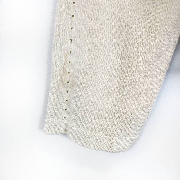 BCBG MAX AZRIA Canary Yellow Silk Eyelet Long Sleeve V Neck Knit Sweater Large - Picture 4 of 7